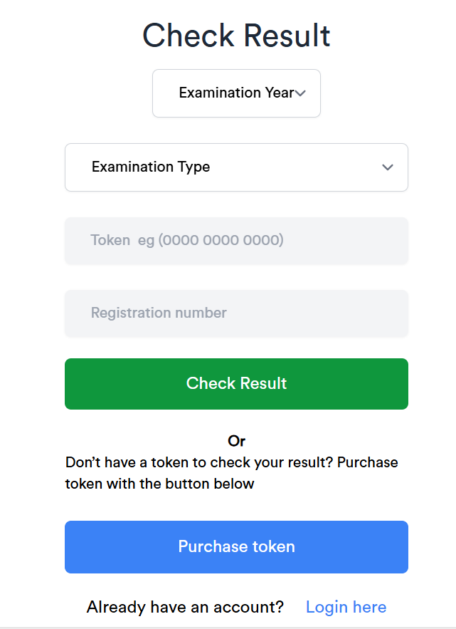 NECO Result Portal Screenshot